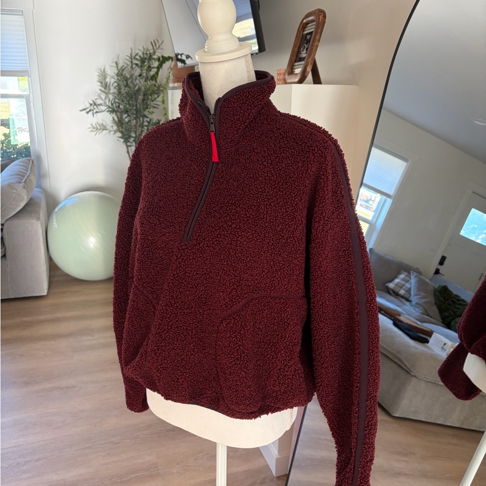 Burgundy Sherpa Half-Zip Pullover Sweater